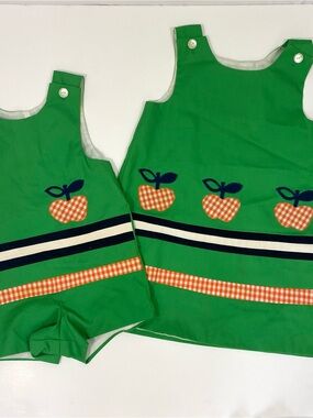 Vintage 70’s Chocolate Soup Apple Dress and JonJon Romper 4T 6X Back to School